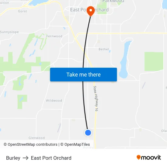 Burley to East Port Orchard map