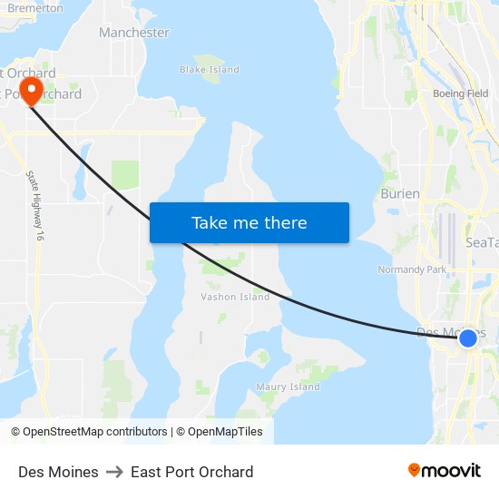 Des Moines to East Port Orchard map