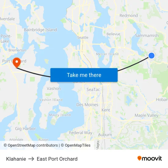 Klahanie to East Port Orchard map