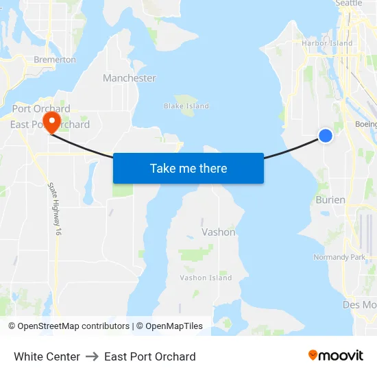White Center to East Port Orchard map