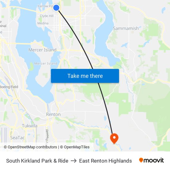 South Kirkland Park & Ride to East Renton Highlands map