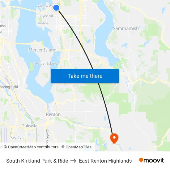 South Kirkland Park & Ride to East Renton Highlands map