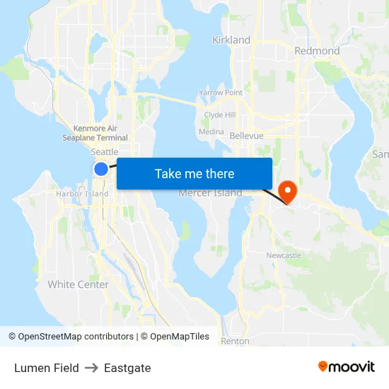 Lumen Field to Eastgate map