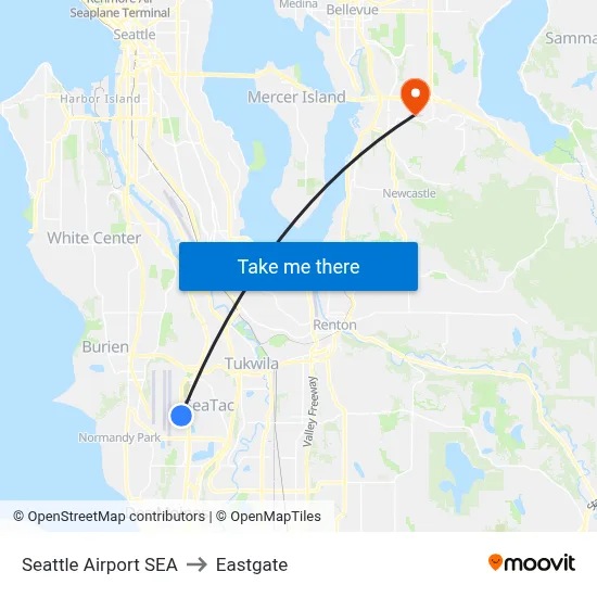 Seattle Airport SEA to Eastgate map