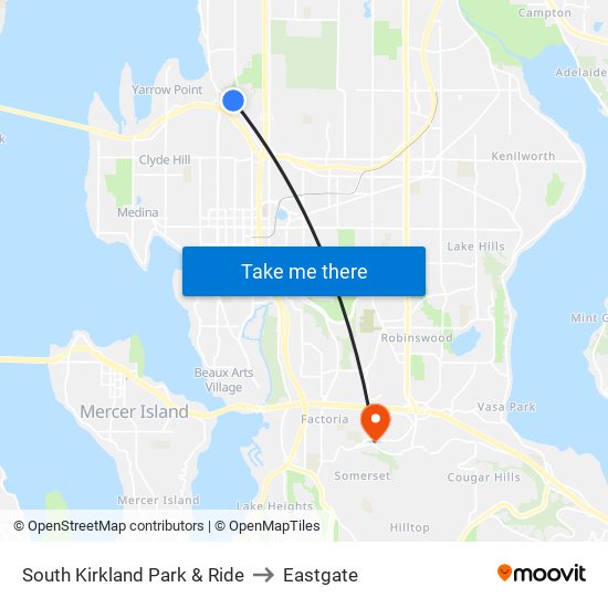 South Kirkland Park & Ride to Eastgate map