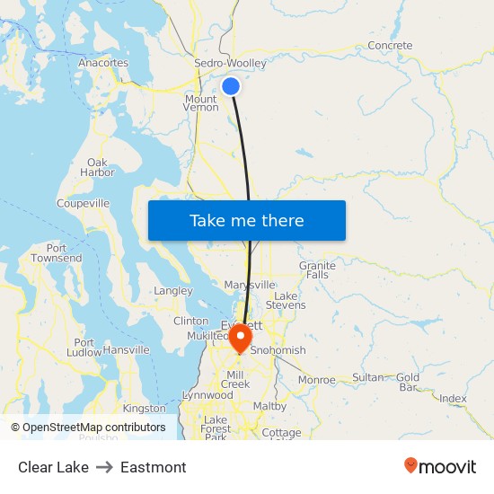 Clear Lake to Eastmont map