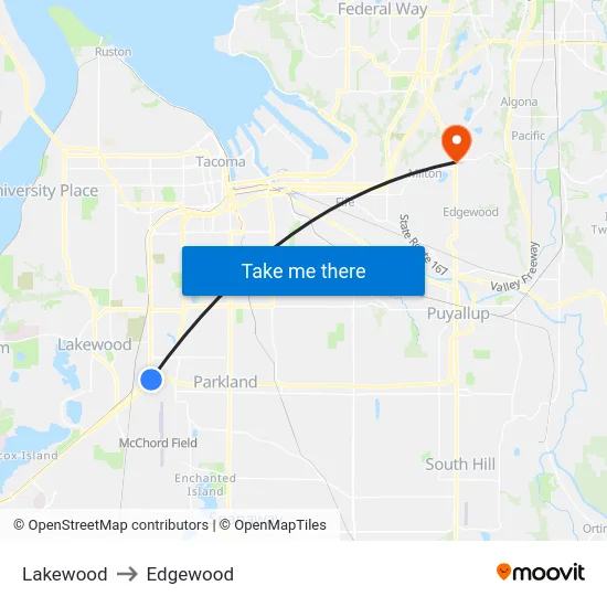 Lakewood to Edgewood map