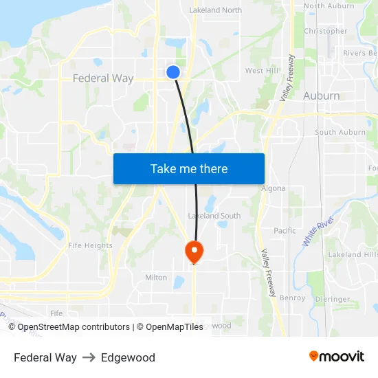 Federal Way to Edgewood map