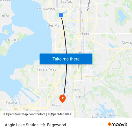 Angle Lake Station to Edgewood map
