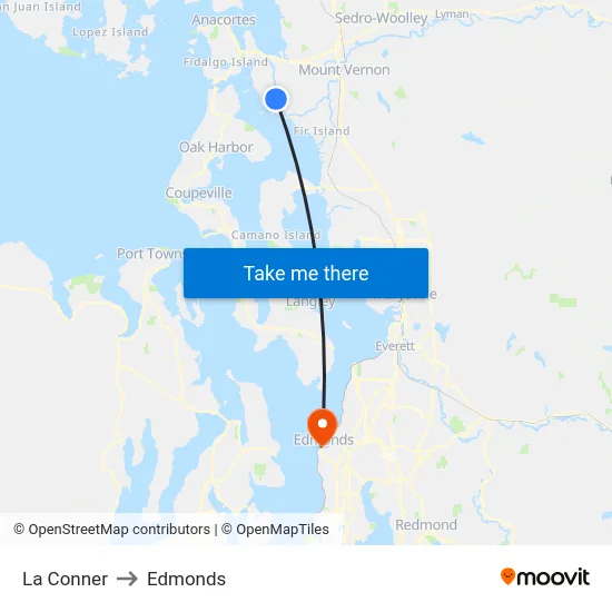 La Conner to Edmonds map