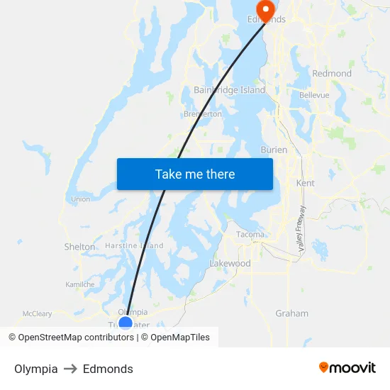 Olympia to Edmonds map