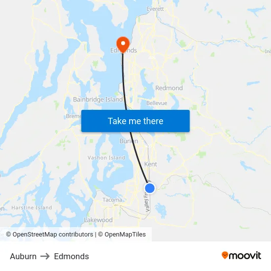 Auburn to Edmonds map