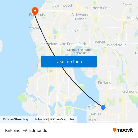 Kirkland to Edmonds map