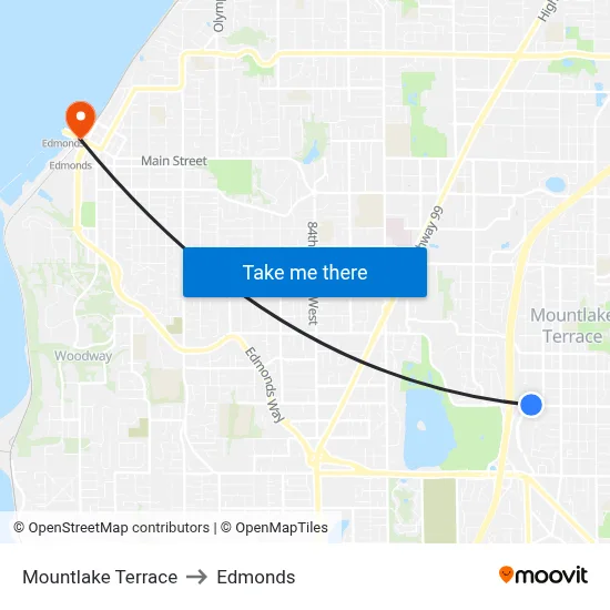 Mountlake Terrace to Edmonds map