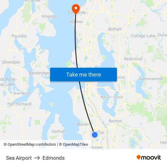 Sea Airport to Edmonds map