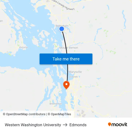 Western Washington University to Edmonds map
