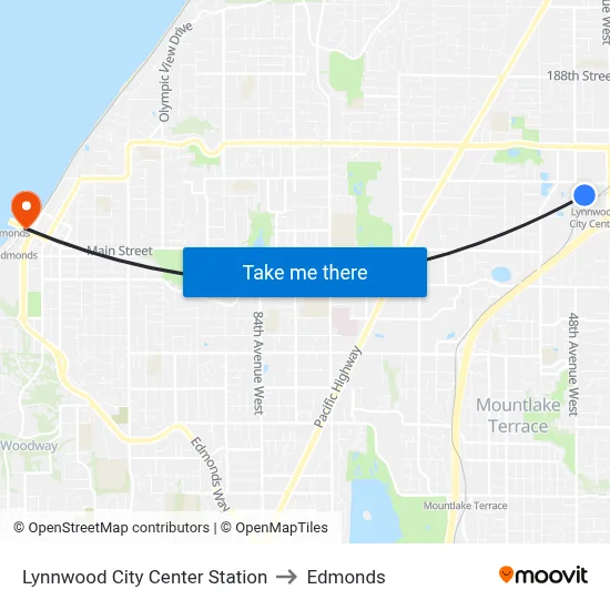 Lynnwood City Center Station to Edmonds map