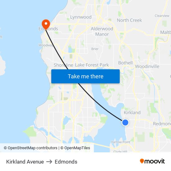 Kirkland Avenue to Edmonds map