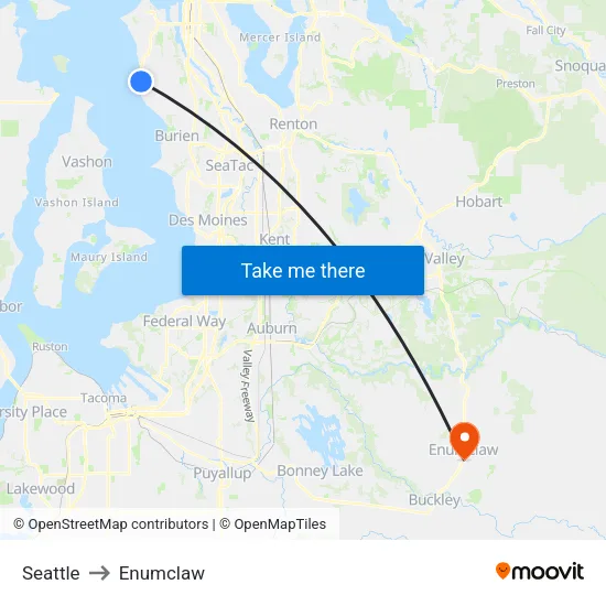 Seattle to Enumclaw map
