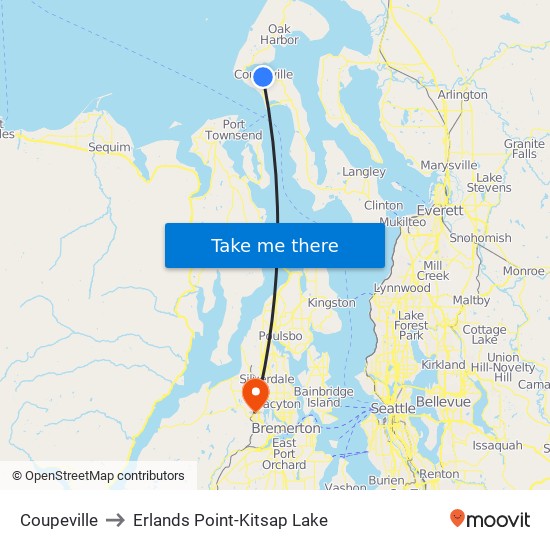 Coupeville to Erlands Point-Kitsap Lake map