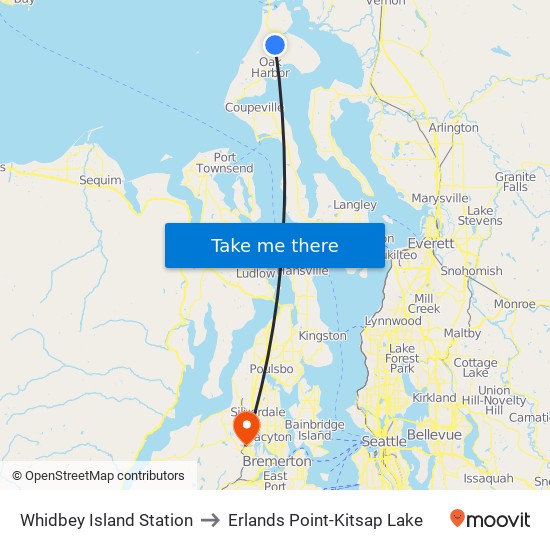 Whidbey Island Station to Erlands Point-Kitsap Lake map