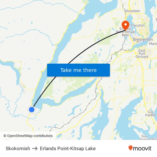 Skokomish to Erlands Point-Kitsap Lake map