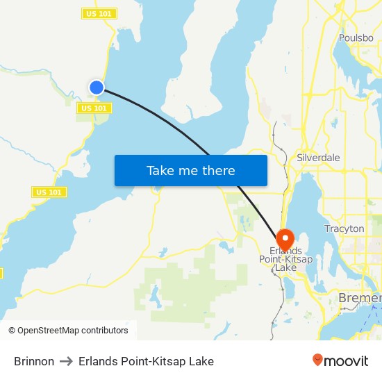 Brinnon to Erlands Point-Kitsap Lake map