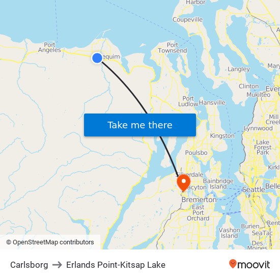 Carlsborg to Erlands Point-Kitsap Lake map