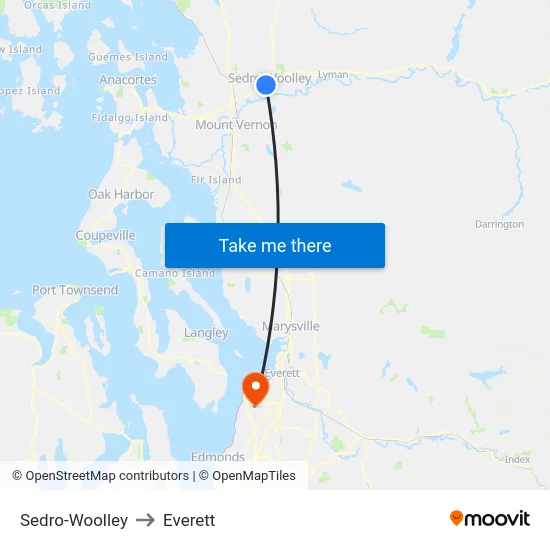 Sedro-Woolley to Everett map