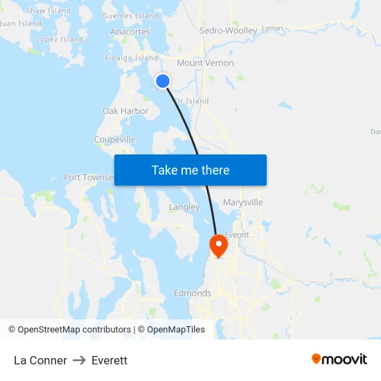 La Conner to Everett map