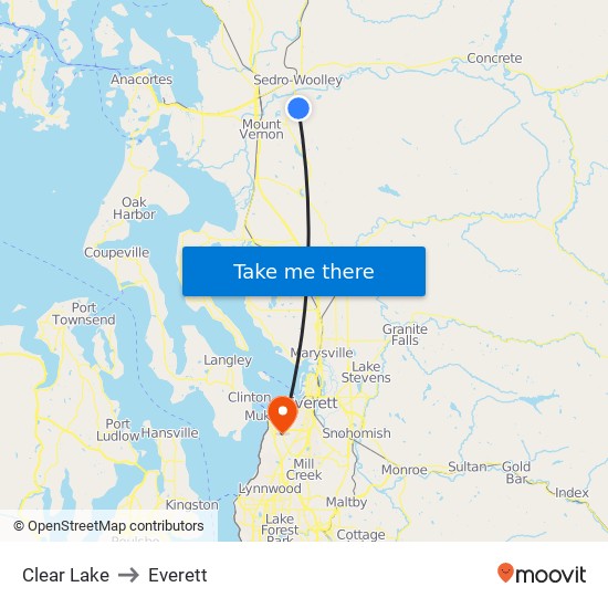 Clear Lake to Everett map