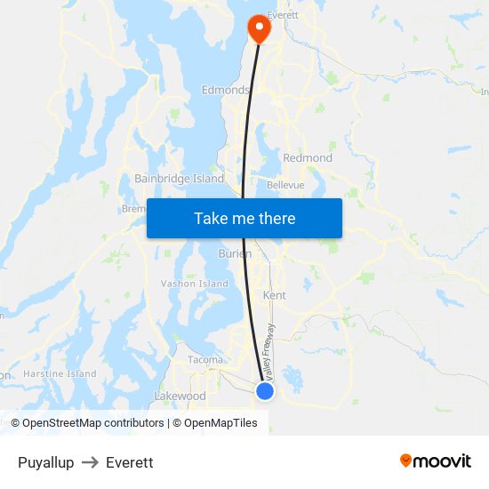 Puyallup to Everett map