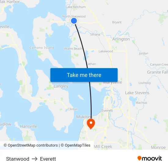Stanwood to Everett map