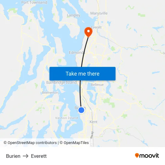 Burien to Everett map