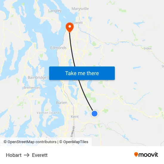 Hobart to Everett map