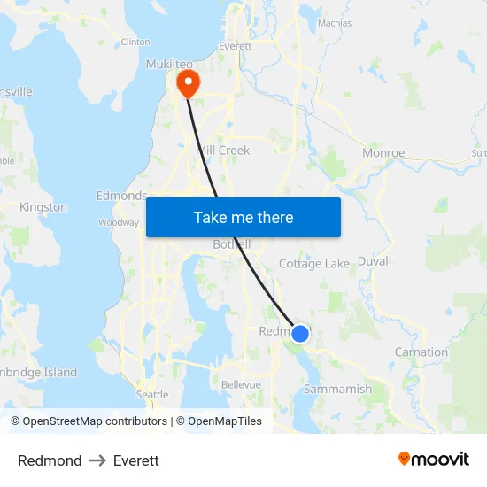 Redmond to Everett map