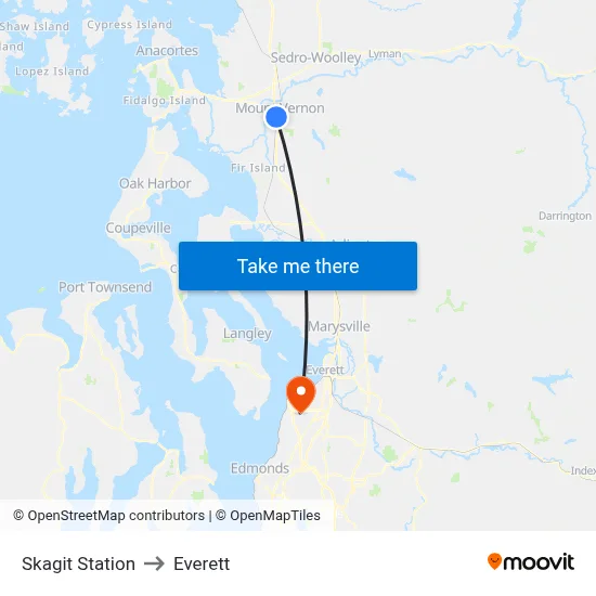 Skagit Station to Everett map