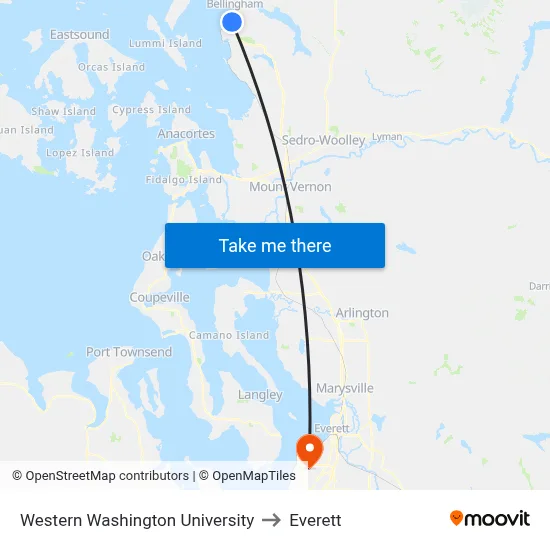 Western Washington University to Everett map