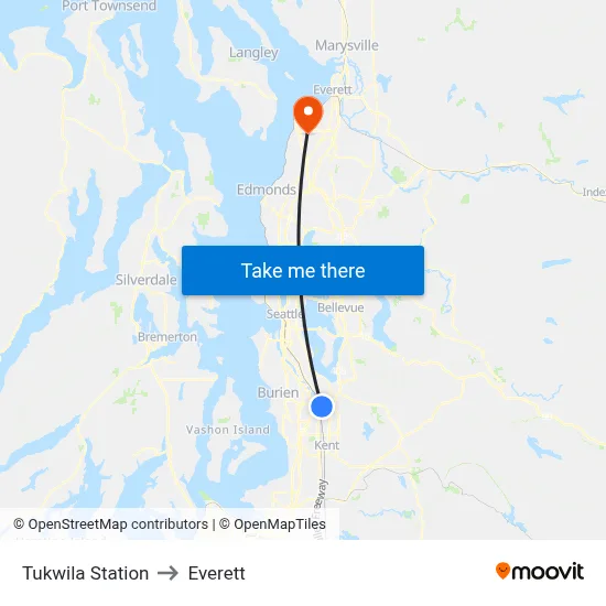 Tukwila Station to Everett map