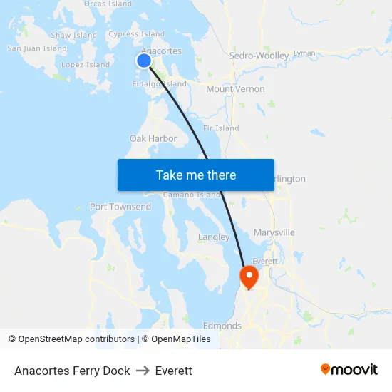 Anacortes Ferry Dock to Everett map