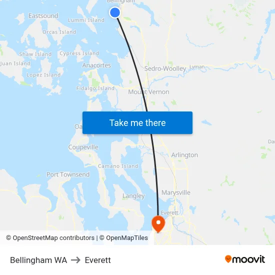 Bellingham WA to Everett map