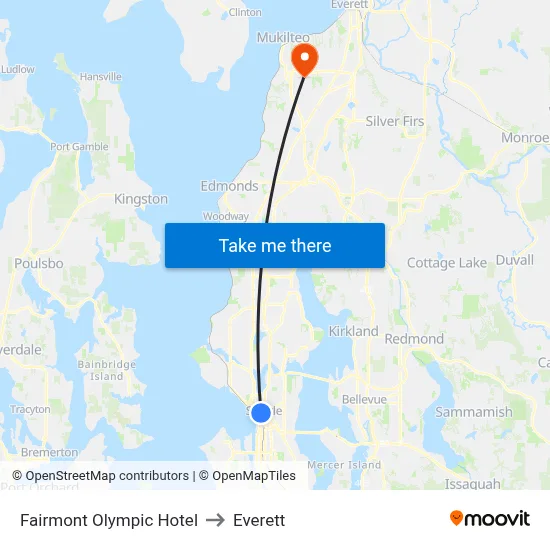 Fairmont Olympic Hotel to Everett map