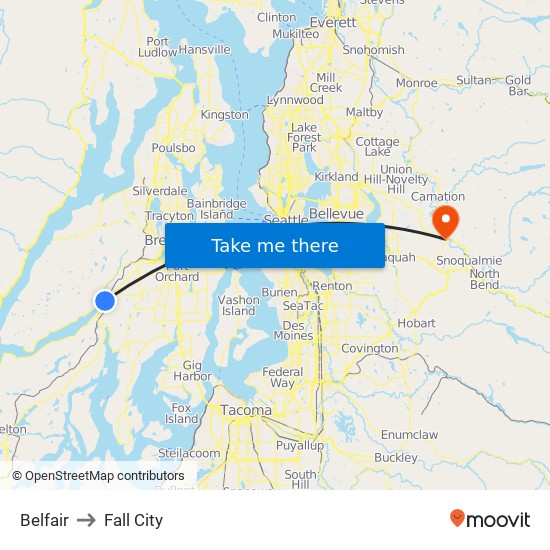 Belfair to Fall City map
