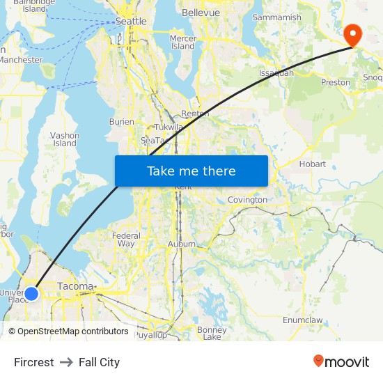 Fircrest to Fall City map