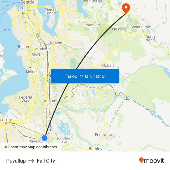 Puyallup to Fall City map