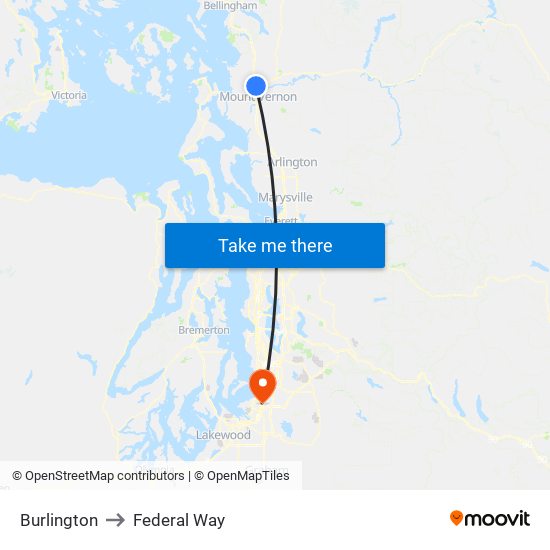 Burlington to Federal Way map