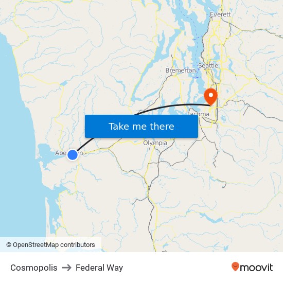 Cosmopolis to Federal Way map