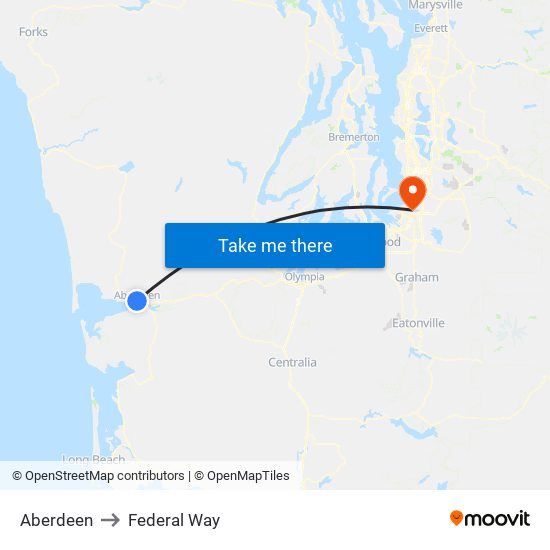 Aberdeen to Federal Way map