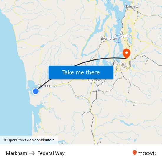 Markham to Federal Way map