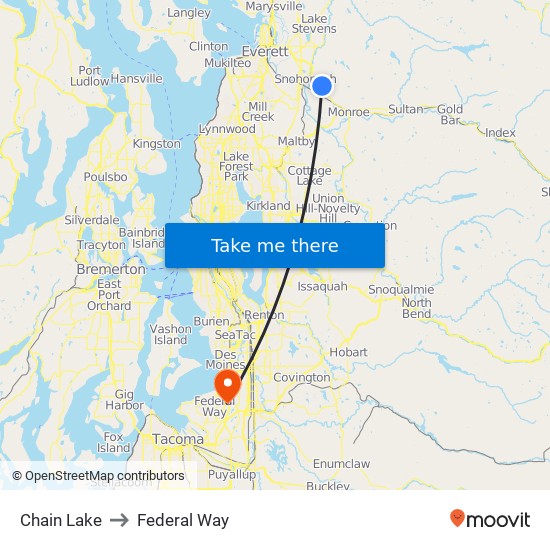 Chain Lake to Federal Way map